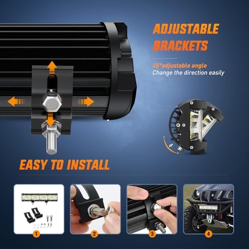Nilight 12 Inch Side Shooter Light Bar Spot Flood Combo Triple Row