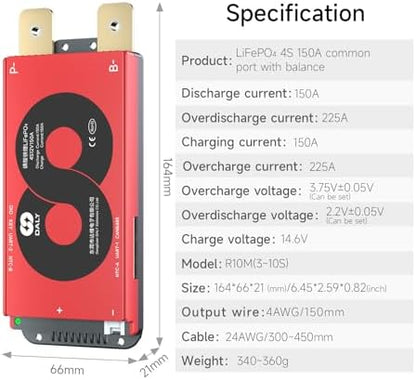 DALY Smart BMS 4S 12V 150A LiFePO4 with WiFi Bluetooth Module CAN RS485