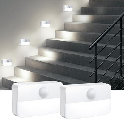 AMIR 2 Pack Mini Motion Sensor Stair Light for Indoor, Battery-Powered LED Night Light, 40 Lumen 6500K, Cordless Closet Lights, Safe Lights for Stairs, Hallway, Bathroom, Kitchen, Cabinet