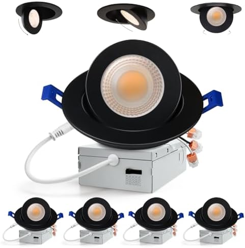Adetu 4 Pack 4 inch 5CCT Black LED Eyeball Gimbal Recessed Light, Dimmable