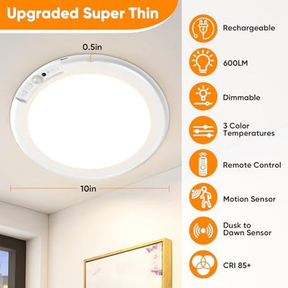 Rechargeable Motion Sensor Ceiling Light, 12000mAh Battery Closet Light