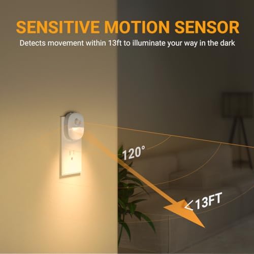Lyridz Plug in Night Light with Motion Sensor and Dusk to Dawn Sensor, Dimmable Warm Nightlight with 1-50lm Adjustable Brightness Indoor for Bedroom, Bathroom, Stairs, Hallway, 1 Pack