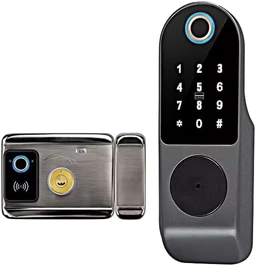 Generic Courtyard iron door lock home electronics fingerprint door lock smart door rim lock, Black