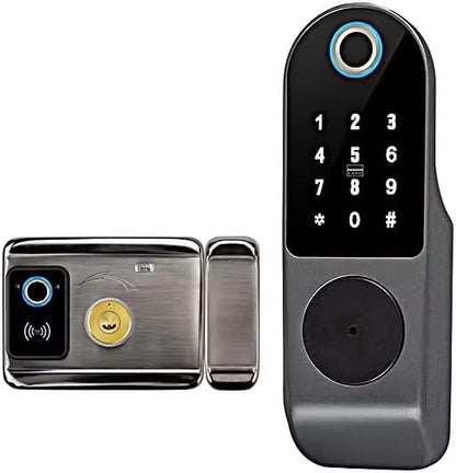 Generic Courtyard iron door lock home electronics fingerprint door lock smart door rim lock, Black