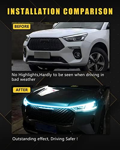 YM E-Bright LED Hood Light Strip, 70in Ice Blue Dynamic Scan DRL 12V 1Set