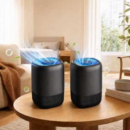 2-Pack of Air Purifiers for Home and Bedroom, Up to 1,076 Sq. Ft. Each, for Pet Hair, Odors, Pollen and Smoke, 3 Speeds, Timer, Aroma Function, 22 dB Sleep Mode, 360° Air Intake, Black