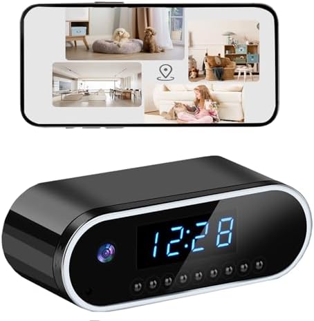 Wireless Hidden Camera Clock, 1080P HD Nanny Cam with Auto Night Vision for Home Monitoring, Indoor Motion Detection & Phone Alerts, 24H Display, Rechargeable Battery