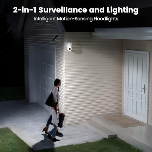 aosu Security Cameras Wireless Outdoor - 3K/5MP Solar Powered 400-Lumen Floodlight Camera, 360° Pan/Tilt Surveillance, Night Vision, 2.4GHz WiFi Camera, Auto Tracking, AI Human/Vehicle/Pet Detection
