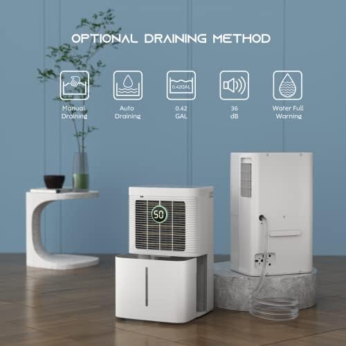 Hogarlabs 25 Pint Smart Dehumidifiers for Home and Basements, with 3 Working Modes, Overflow Protection, and Auto Shut off Restart. Ultra Silent Dehumidifier with Drain Hose.