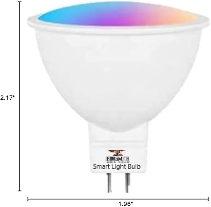 Ironsmith Lighting Products Dimmable 5W GU5.3 Base Smart LED Lights - Alexa and Google Assistant, WiFi, Tuya Control ‎6500K 400 Lumens Halogen Light Bulbs Support - Timer with Color Changing