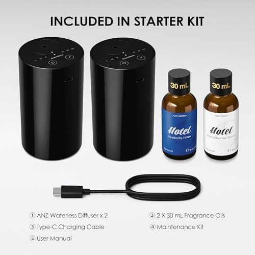 ANZ Waterless Essential Oil Diffuser Starter Kit, Black