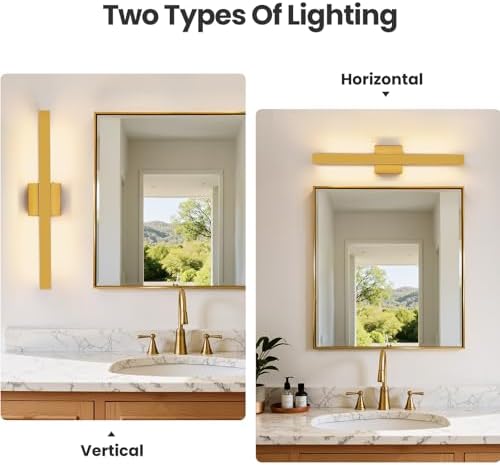Gold Bathroom Vanity Light - 24 Inch 20W Dimmable 5CCT LED Bathroom Light Fixtures Over Mirror, Modern Vanity Light Bar for Bathroom Mirror Cabinets Bedroom
