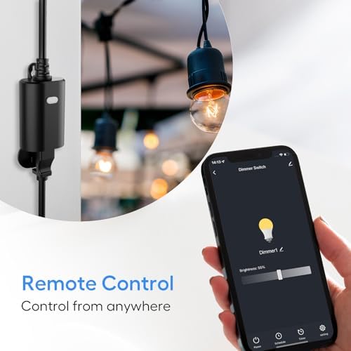 Eva's Light Smart Dimmer Plug, WiFi Outdoor Smart Plug, IP65 Waterproof, 1%-100% Dimmable, 2.4Ghz Wi-Fi, Compatible with Alexa & Google Assistant, No Hub Required, Max 400W, Black