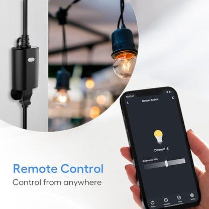 Eva's Light Smart Dimmer Plug, WiFi Outdoor Smart Plug, IP65 Waterproof, 1%-100% Dimmable, 2.4Ghz Wi-Fi, Compatible with Alexa & Google Assistant, No Hub Required, Max 400W, Black