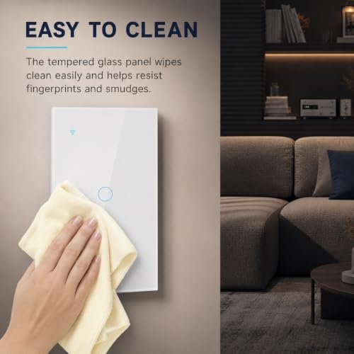 Smart Switch for Light 1 Gang, 2.4GHz Wi-Fi Switch Compatible with Alexa and Google Home,Voice Control, Remote Control, Timer & Schedule UL Certified, No Hub Required