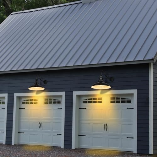 Exterior Farmhouse Gooseneck Barn Light, 16 Inch Vintage Outside Garage Light Fixtures, 2PCS Anti-Rust Waterproof Outdoor Light for Patio Frontdoor Entryway Doorway, Matte Black