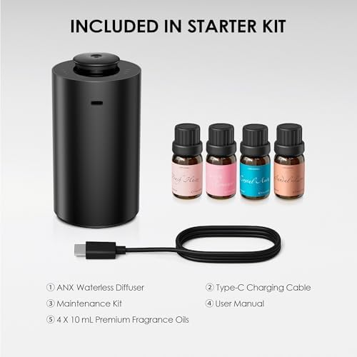 Airversa ANX Waterless Essential Oil Diffuser Starter Kit, Black