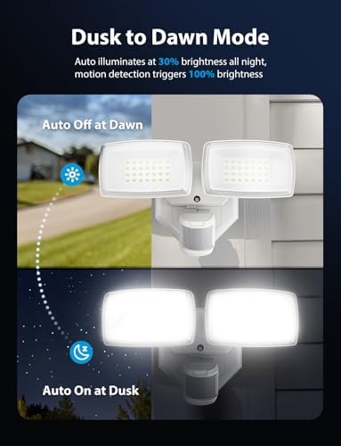 Onforu 32W 2 Head Motion Sensor Outdoor Lights, 3200LM 6500K LED Security Light, Dusk to Dawn, Motion Detector Light for Outside, 2 Pack IP65 Waterproof Flood Lights for Garage, Yard(White)