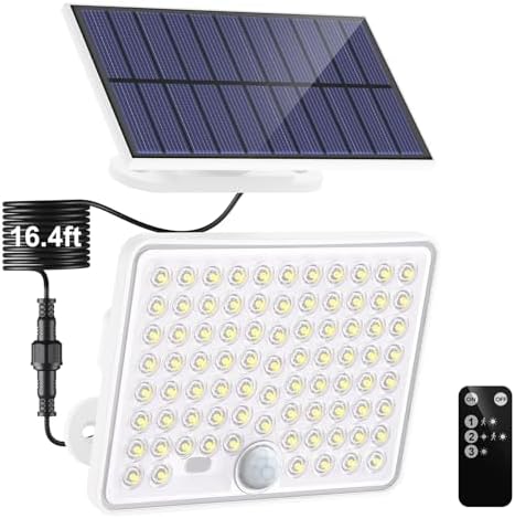 nipify Solar Lights Outdoor,3 Modes Solar Flood Lights Outdoor with Remote Control,IP65 Waterproof Solar Security Lights, 16ft Cable Solar Motion Lights for Outside Yard Garage Garden Dusk to Dawn