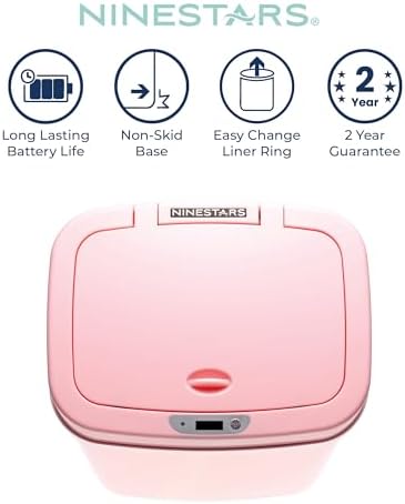 Ninestars 3 Gallon Automatic Trash Can, 12L Touchless Motion Sensor Bathroom or Bedroom Garbage Can with Odor-Sealing Lid, Impact-Resistant ABS Plastic, Pink