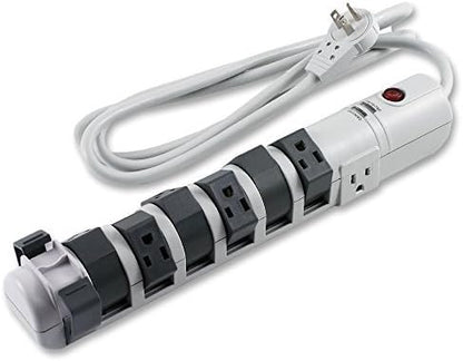 8-Outlet Rotating/Pivoting Power Strip, Cable Management, 2160 Joules Surge Protection with Flat 360 Degree Plug - 6ft Cord