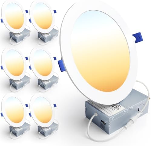 Ensenior 6 Pack 7 Inch LED Recessed Light, Canless, 5CCT Dimmable Wafer