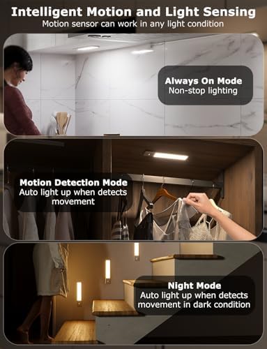 8" Under Cabinet Lighting Wireless, Remote, Motion Sensor, 2Pack, Silver