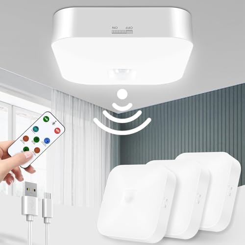 Rechargeable Motion Sensor Ceiling Light with Remote, 3000K-6000K 3 Pack