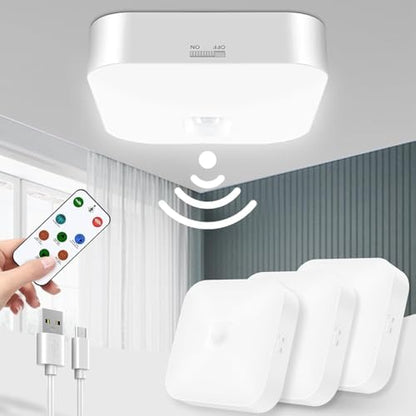 Rechargeable Motion Sensor Ceiling Light with Remote, 3000K-6000K 3 Pack