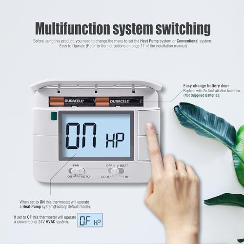 Aowel 2 Heat/ 1 Cool Non-Programmable Thermostat for Home Heat Pump System and Conventional Single-Stage System, with Room Temperature & Humidity Monitor (White Backlit Screen)