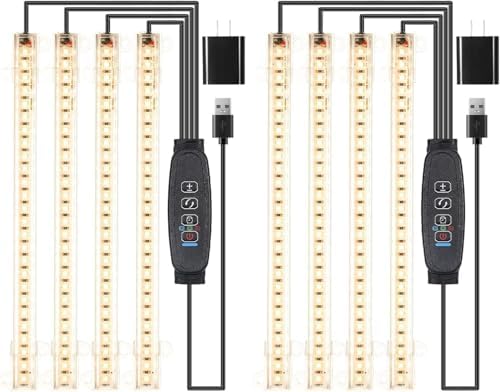 8.6'' LED Plant Growing Light Strips, Full Spectrum 3500K Grow Light for Indoor Plants with 3/9/12H Timer, 10 Dimmable Levels for Seedling Succulent and Plant Shelf, 4 Head 2 Pack