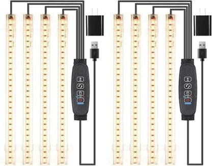 8.6'' LED Plant Growing Light Strips, Full Spectrum 3500K Grow Light for Indoor Plants with 3/9/12H Timer, 10 Dimmable Levels for Seedling Succulent and Plant Shelf, 4 Head 2 Pack