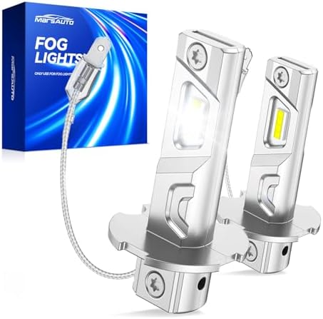 Marsauto H3 LED Bulb 12,000LM Brightness, 6000K White 600% Brightness H3 LED Fog Light Bulb, 1:1 Mini Size H3ll/H3 Fog Light Bulbs for Car, Turck, Pack of 2
