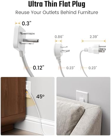 SUPERDANNY 15Ft Extension Cord with Multiple Outlets, Flat Plug Power Strip