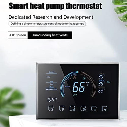Smart Thermostats, Heat Pump Room Thermostat, 4.8 Inch Temperature Controller Color LCD Screen Programmable Thermostat for House, Fit for for for Home Office Hotel (Black)