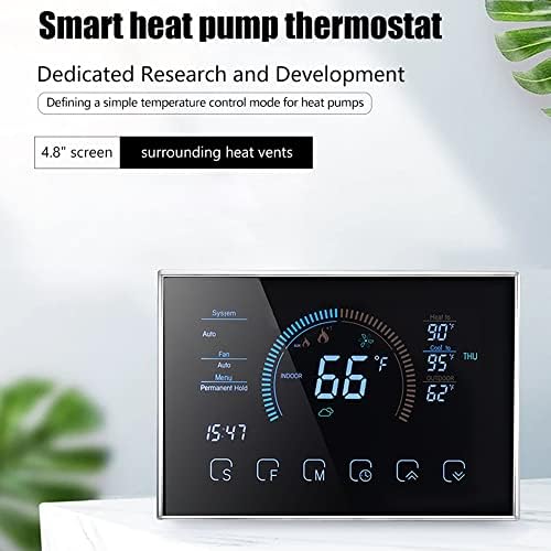 Smart Thermostat, Heat Pump Room Thermostat Temperature Controller 4.8 Inch Color LCD Screen Programmable Touch Control for Home Office Hotel