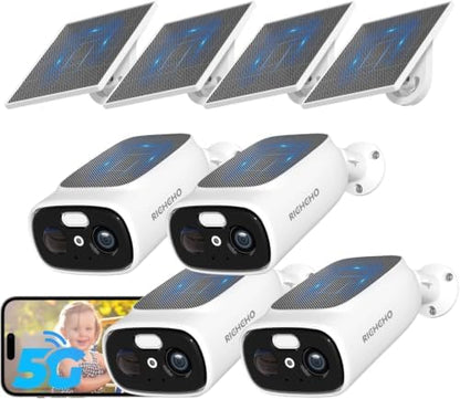 4pk 2.4/5GHz Solar Security Cameras Wireless Outdoor, Dual Panels