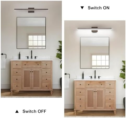 SineRise 32-Inch LED Modern Bathroom Vanity Light Bar, Brown Modern Acrylic Bathroom Wall Lighting Fixtures Over Mirror (Cool White 6000K)
