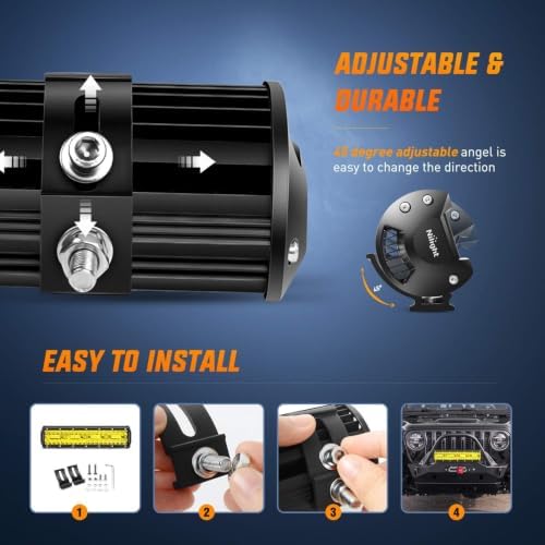 Nilight - 18033C-A 12 Inch 240W Amber Lights Triple Row Spot & Flood Combo 30000LM Bar Driving Boat Led Off Road Lights for Trucks, 2 Years Warranty