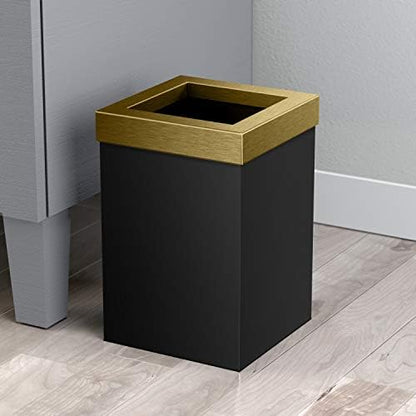 Gatco Small Bathroom Trash Can With Lid, Square 3 Gallon Stainless Steel Wastebasket, Under Sink, Matte Black And Brushed Brass, For Bathroom, Bedroom, Office (1934)