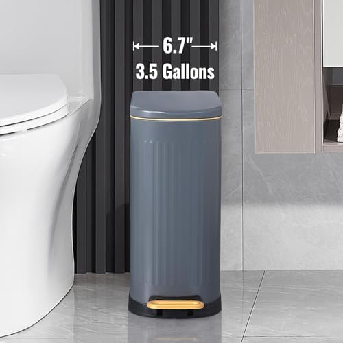 SYNCVIBE Slim Bathroom Trash Can with Soft Close Lid, 3.5 Gal, Matt Grey