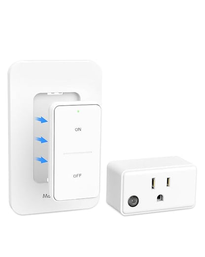 Remote Control Outlet, Wireless Wall Mounted Light Switch Kit, FCC & ETL Listed, Programmable and Expandable, No Wiring, 200Ft RF Range, 15A/1800W, 1 Remote + 1 Outlet