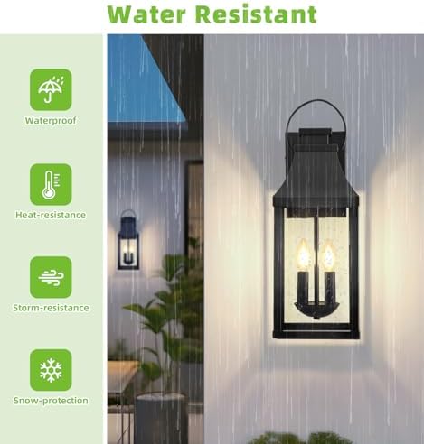 20'' 1 Pack Outdoor Wall Sconce Light, Large Black Exterior Wall Lantern