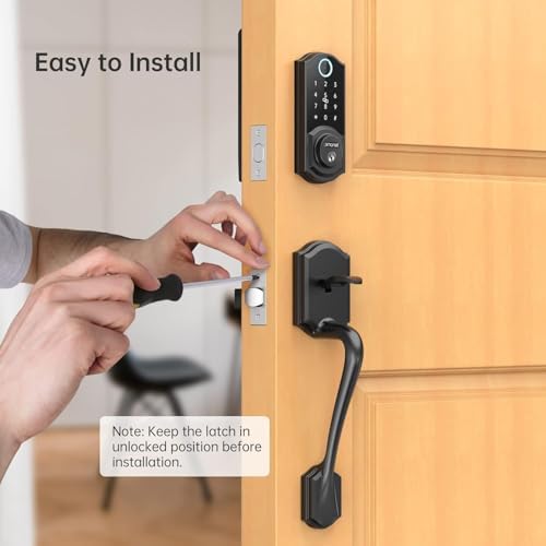SMONET Smart Lock for Front Door, Keyless Entry Door Lock with Handle Set, Fingerprint Digital Keypad Deadbolt with App Control, Bluetooth Smart Lock, Auto Lock, Alexa Compatible, Black