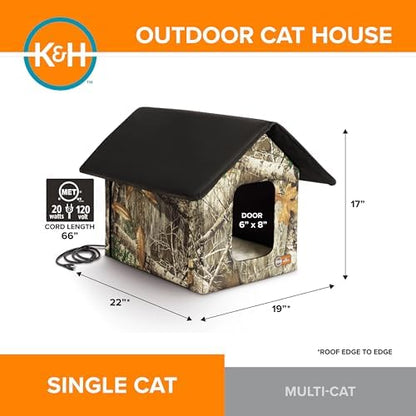 K&H Heated Cat House, Outdoor Kitty Shelter, Safety Listed, 20W, Camo