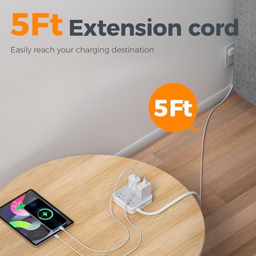 TESSAN Surge Protector Flat Extension Cord 5Ft, Flat Plug Power Strip