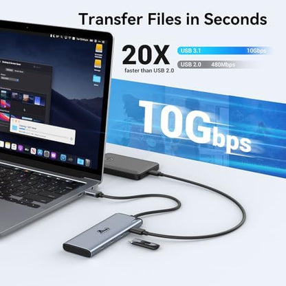 LIONWEI USB C Splitter Dual Monitors for MacBook Pro, 2USB-C Video Output 4K@60Hz, 10Gbps Data Transfer, 100W PD Charging, Dual Monitor Adapter Dongle for USB C Monitor, Windows, MacBook Pro/Air