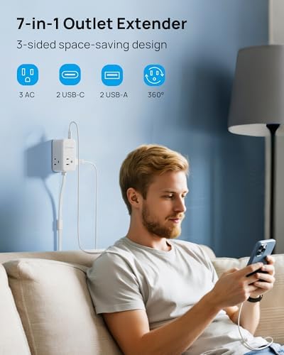 TROND Electrical Outlet Extender 360° Rotating Plug with 20W USB C, 18in