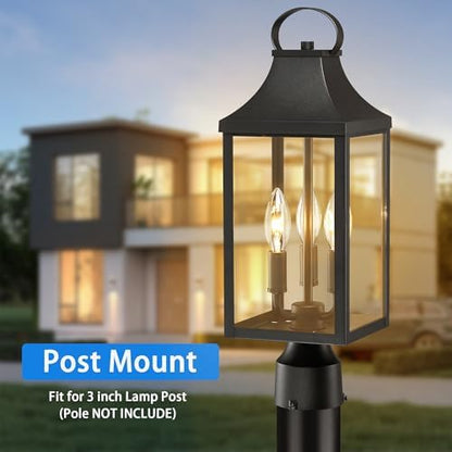 18.62 Post Light Outdoor, Large 3-Light Lamp Post Light Fixture, Black