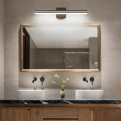 SineRise LED Modern Bathroom Vanity Light Fixtures (24-Inch, 3000K/4000K/6000K, Dimmable), Brown Wood Painted Modern Acrylic Bathroom Wall Lighting Fixtures Over Mirror